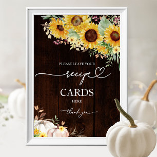 Kürbis-Sonnenblumen-Brautparty-Rezeptkartenschild Poster