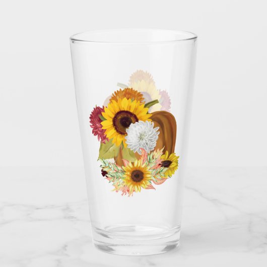 Kürbis, Sonnenblumen und Herbstfarben Glas (Vorderseite)