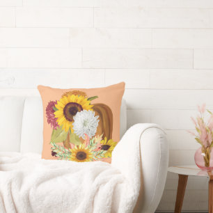 Kürbis, Sonnenblumen und Herbstfarben Kissen