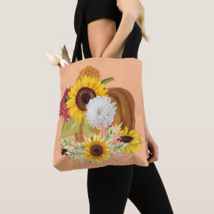 Kürbis, Sonnenblumen und Herbstfarben Tasche
