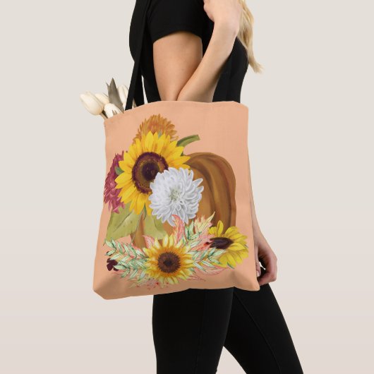 Kürbis, Sonnenblumen und Herbstfarben Tasche (Von Nahem)