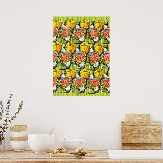 Kürbis, Soße und Streifen Hintergrund Poster (Küche)