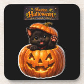 Kürbis spähende Katze wunderlich frohes Halloween Getränkeuntersetzer (Vorderseite)