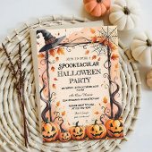 Kürbis, Spider Webs & Hexenhut-Halloween-Party Einladung