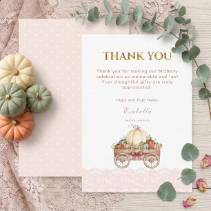 Kürbis-Spitze-Rosa-Mädchen-Erster-Geburtstag Dankeskarte
