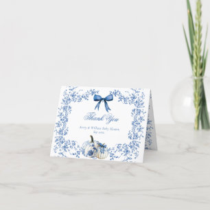 Kürbis Staubblau Whimsical Floral Babyparty Dankeskarte