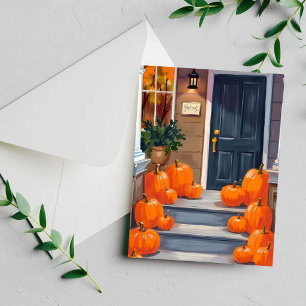 Kürbis Stufen Herbst Orange Aquarell Karte