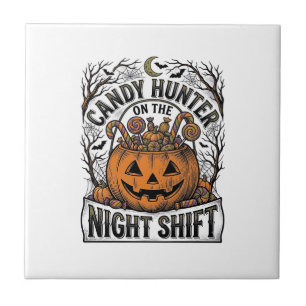 Kürbis-Süßigkeiten-Eimer Vintage-Halloween-Gravur Fliese
