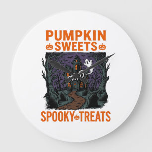 Kürbis-Süßigkeiten-Shirt Gruselige Halloween-Desig Große Wanduhr