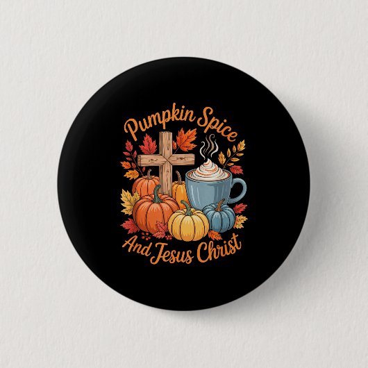 Kürbis-Szene und Jesus Christus Lustiger Herbst-Ch Button (Vorderseite)