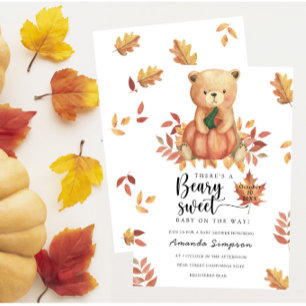 Kürbis-Teddybär-Herbst-Babyparty Einladung