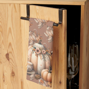 Kürbis-Teekanne mit Herbstblumen-Illustration Geschirrtuch