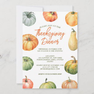 Kürbis Thanksgiving Fest Dinner Aquarell Einladung