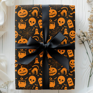 Kürbis-Totenkopf-Geist Gruseliger Halloween-Muster Geschenkpapier