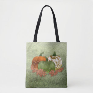 Kürbis-Trio mit kupfernen Herbstblättern Tasche