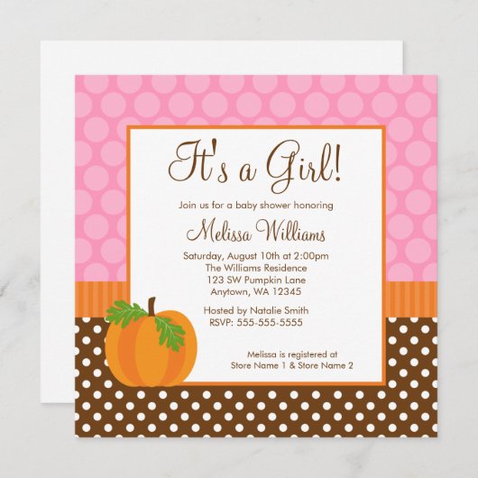 Kürbis-Tupfen-Fall-Mädchen-Babyparty-Einladung Einladung (Vorne/Hinten)