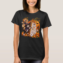Kürbis-Tür-Überraschung: Katze, Hund & Geister Hal T-Shirt