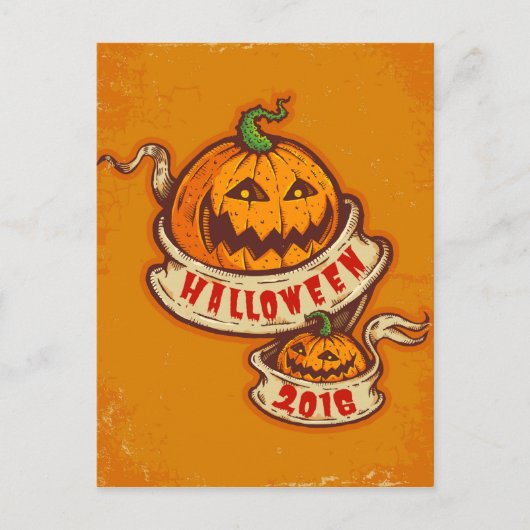 Kürbis und alte Schleife zu Halloween Postkarte (Vorderseite)