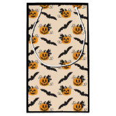 Kürbis und Bat Kürbislaterne Orange Black Kleine Geschenktüte (Rückseite)
