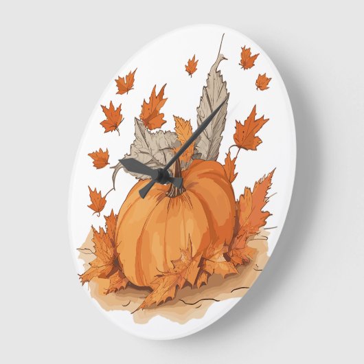 Kürbis und Blätter Große Wanduhr (Winkel)