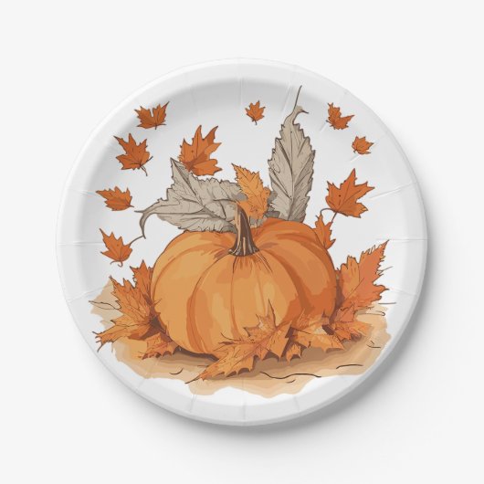 Kürbis und Blätter Pappteller (Vorderseite)