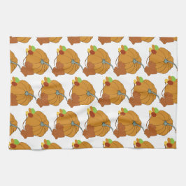 Kürbis und Blätter plus bunte Süßigkeiten Geschirrtuch