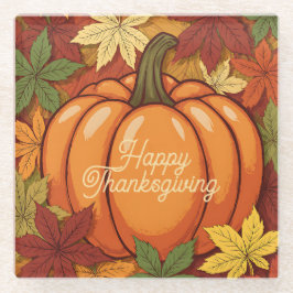 Kürbis und Blätter Thanksgiving Glasuntersetzer