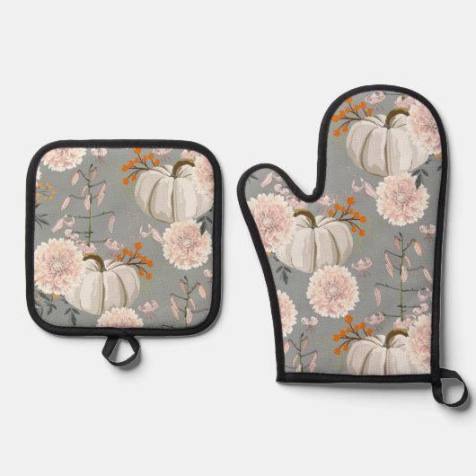 Kürbis und Blume Ofenhandschuh & Topflappen-Set (Vorderseite)