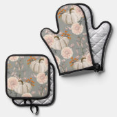 Kürbis und Blume Ofenhandschuh & Topflappen-Set (Vorderseite/Rückseite)