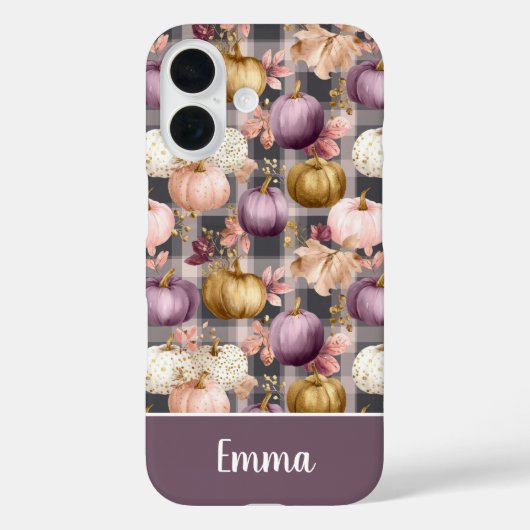 Kürbis und Blumen im Karomuster  Case-Mate iPhone Hülle (Rückseite)