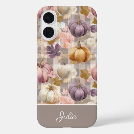 Kürbis und Blumen im Karomuster Case-Mate iPhone Hülle (Rückseite)