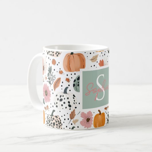 Kürbis- und Blumendesign Kaffeetasse (Vorderseite Links)