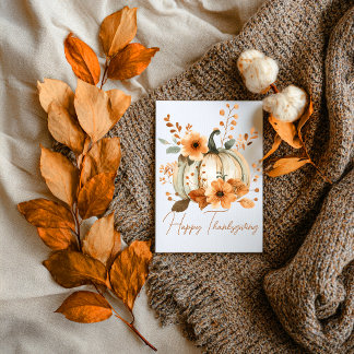 Kürbis- und Blütenblätter Thanksgiving-Karte Karte