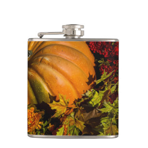Kürbis- und Chrysanthemen-Arrangement Flachmann