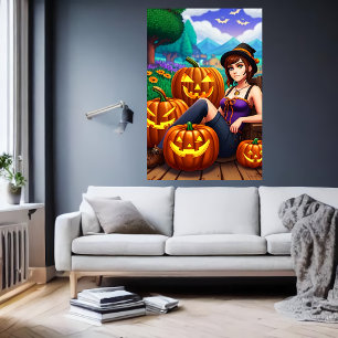 Kürbis und eine junge Dame AI Art Poster
