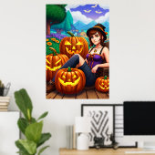 Kürbis und eine junge Dame | AI Art Poster (Heimbüro)