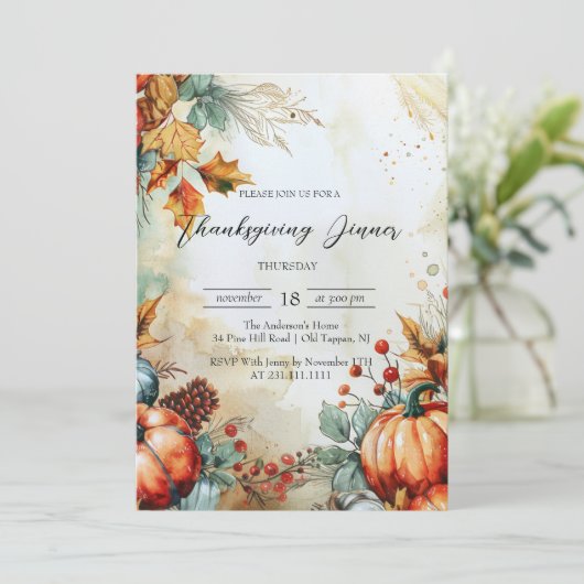 Kürbis und Erntedank der Kiefernfische Einladung (Stehend Vorderseite)