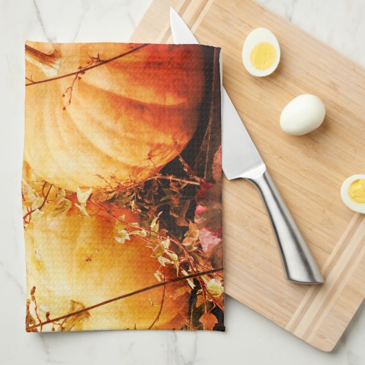 Kürbis und Fall Pflanze Abstrakt Geschirrtuch (Viertel Falte)