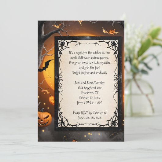 Kürbis und Fledermäuse Halloween Einladung (Stehend Vorderseite)