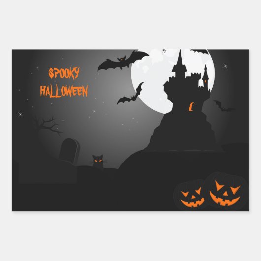 Kürbis und Fledermäuse Halloween Geschenkpapier Set (Vorderseite)