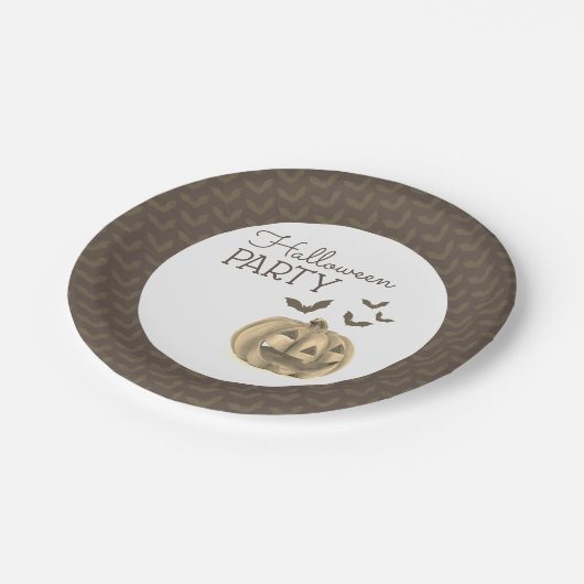 Kürbis und Fledermäuse, Halloween-Party Pappteller (Schrägansicht)