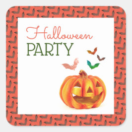 Kürbis und Fledermäuse, Halloween-Party Quadratischer Aufkleber
