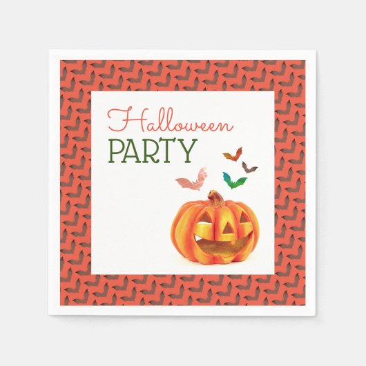 Kürbis und Fledermäuse, Halloween-Party Serviette (Vorderseite)