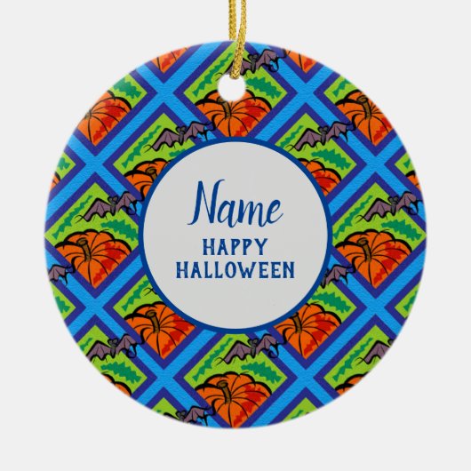 Kürbis und Fledermäuse, Name, Halloween, ZSG Keramik Ornament (Vorne)