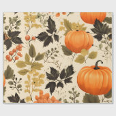 Kürbis und Herbstblüten Geschenkpapier (Flach)