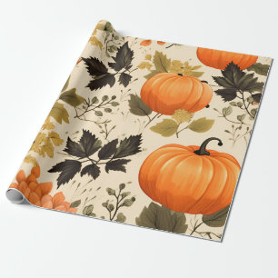 Kürbis und Herbstblüten Geschenkpapier