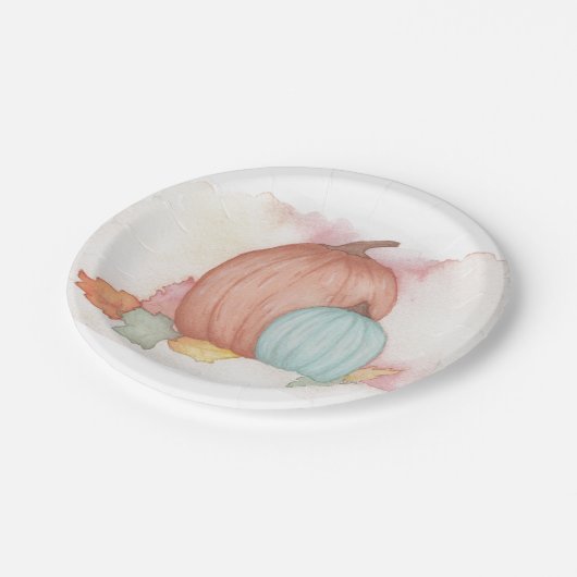 Kürbis und Herbstlaub Pappteller (Schrägansicht)