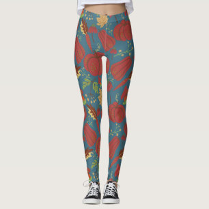 Kürbis und Karotte nahtlos Muster rot und blau Leggings