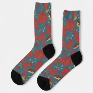 Kürbis und Karotte nahtlos Muster rot und blau Socken