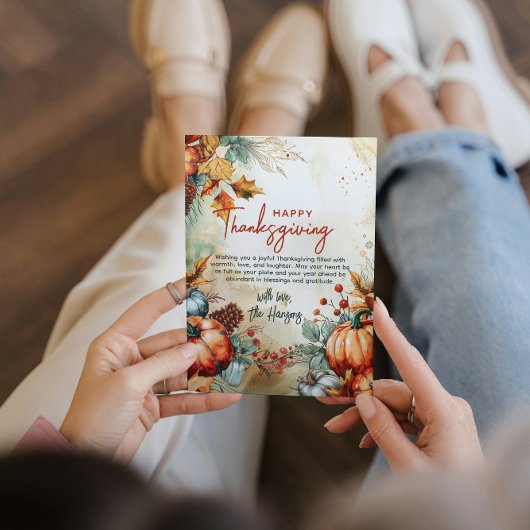 Kürbis und Kiefernfüße Erntedank kundenspezifisch Feiertagskarte